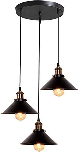 iDEGU Retro 3-flammige Pendelleuchte, Industrial Hängelampe E27 Deckenleuchte Metall Lampenschirm 22cm Design Edison Vintage Lampe Hängeleuchte für Küche Esszimmer Schlafzimmer Flur (Schwarz) von iDEGU