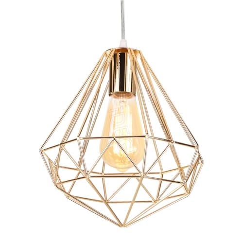 iDEGU Retro Hängelampe Vintage Lampe im Industrie Design Käfigform Lampenschirm aus Metall E27 Pendelleuchte Gold Hängeleuchte für Esszimmer Küche Schlafzimmer Wohnzimmer Restaurant (25cm) von iDEGU