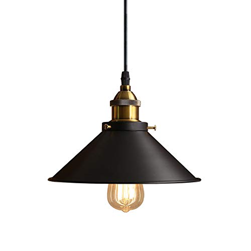 iDEGU Retro Pendelleuchte, Vintage Industrial Kronleuchter Metall E27 Deckenleuchte Lampenschirm Design Edison Lampe Hängelampe für Küche Esszimmer Café Bar Restaurant Schwarz 26 cm von iDEGU