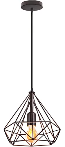 iDEGU Retro Pendelleuchte 25CM Industrie Hängelampe Vintage Deckenleuchter Rautenförmig Lampenschirm Käfig Design Vintage Lampe für Wohnzimmer Schlafzimmer Küche (1 Stück, Schwarz) von iDEGU