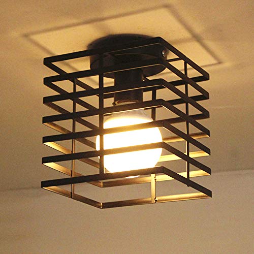 iDEGU Vintage Deckenleuchte, industriell Lampe Geometrisches Käfig Design Lampenschirm aus Metall E27 Schwarz Deckenlampe für Schlafzimmer, Café, Restaurierung, Eingang, Flur, 16cm (Würfel) von iDEGU