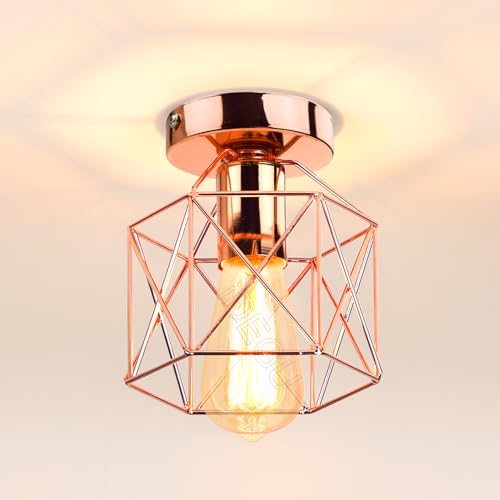 iDEGU Vintage Deckenleuchte Industrielle Deckenlampe Ø15 cm Geometrisches Käfig Design Lampenschirm Mini Deckenleuchte E27 Beleuchtung für Schlafzimmer Küche, Roségold iDEGU Vintage Deckenleuchte Industrielle Deckenlampe Ø15 cm Geometrisches Käfig Design Lampenschirm Mini Deckenleuchte E27 Beleuchtung für Schlafzimmer Küche, Roségold von iDEGU