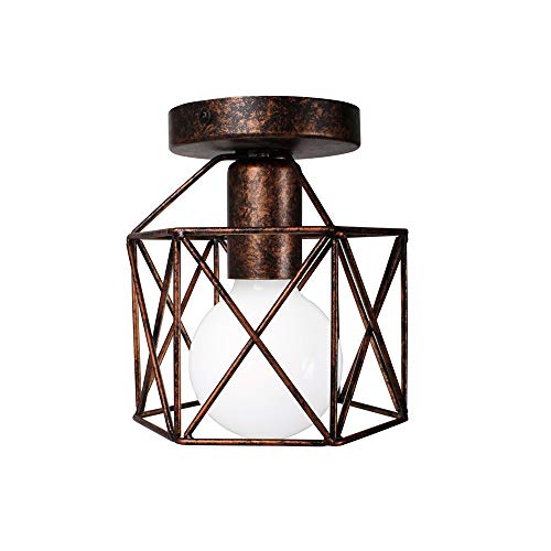 iDEGU Vintage Deckenleuchte Industrielle Deckenlampe Ø15 cm Geometrisches Käfig Design Lampenschirm Mini Deckenleuchte E27 Beleuchtung für Schlafzimmer Küche, Rost von iDEGU