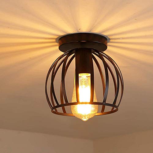 iDEGU Vintage Deckenleuchte Industrielle Deckenlampe Ø20 cm Geometrisches Käfig Design Lampenschirm Retro Deckenleuchte E27 Beleuchtung für Schlafzimmer Küche Wohnzimmer, Schwarz von iDEGU