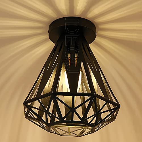 iDEGU Industrielle Deckenleuchte aus Metall Käfig Design Kronleuchter E27 Pendelleuchte Licht Dekoration Vintage Deckenlampe Flur, Eingang, Schlafzimmer, Eingang, Cafe, Restaurant (20 cm, Schwarz) von iDEGU