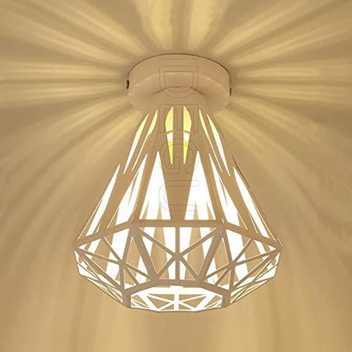 iDEGU Industrielle Deckenleuchte aus Metall Käfig Design Kronleuchter E27 Pendelleuchte Licht Dekoration Vintage Deckenlampe Flur, Eingang, Schlafzimmer, Eingang, Cafe, Restaurant (20 cm, Weiß) von iDEGU