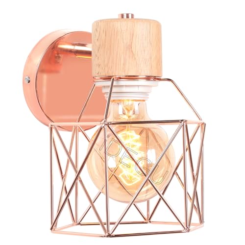 iDEGU Vintage Wandlampe 15CM Wandleuchte Industrial Design Geometrischem Käfig Lampenschirm Retro Lampe aus Holz Eisen Verstellbare Deckenleuchte Wandleuchte für Wohnzimmer Flur Küche(Typ-A Roségold) iDEGU Vintage Wandlampe 15CM Wandleuchte Industrial Design Geometrischem Käfig Lampenschirm Retro Lampe aus Holz Eisen Verstellbare Deckenleuchte Wandleuchte für Wohnzimmer Flur Küche(Typ-A Roségold) von iDEGU