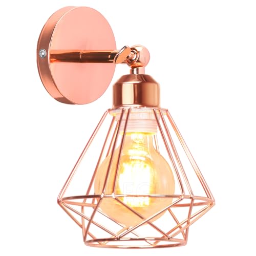 iDEGU Vintage Wandlampe 16cm Wandleuchte Industrial Design Geometrischem Käfig Eisen Lampenschirm Retro Lampe Verstellbare Deckenleuchte Wandleuchte für Flur Wohnzimmer Schlafzimmer (Typ-C Roségold) von iDEGU