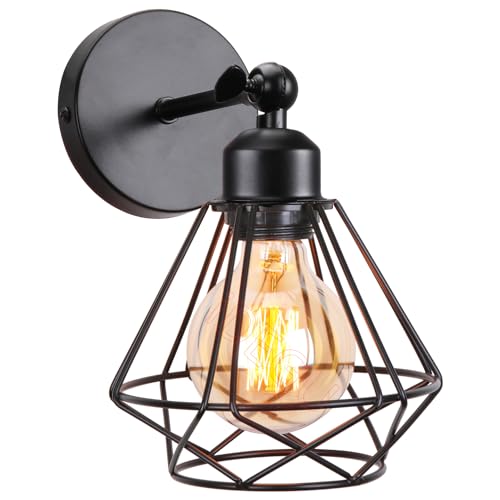 iDEGU Vintage Wandlampe 16cm Wandleuchte Industrial Design Geometrischem Käfig Eisen Lampenschirm Retro Lampe Verstellbare Deckenleuchte Wandleuchte für Flur Wohnzimmer Schlafzimmer (Typ-C Schwarz) von iDEGU