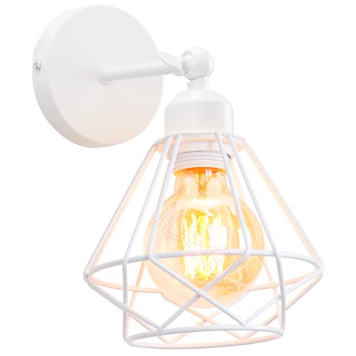 iDEGU Vintage Wandlampe 16cm Wandleuchte Industrial Design Geometrischem Käfig Eisen Lampenschirm Retro Lampe Verstellbare Deckenleuchte Wandleuchte für Flur Wohnzimmer Schlafzimmer (Typ-C Weiß) von iDEGU