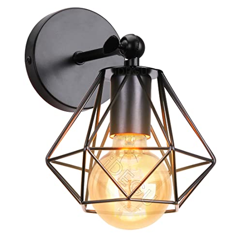 iDEGU Vintage Wandleuchte, Retro Wandlampe Innen im Industrie Design 16cm Käfig Lampenschirm Schwarz aus Metall Verstellbare Deckenleuchte Wandleuchte für Schlafzimmer Küche Flur Wohnzimmer von iDEGU