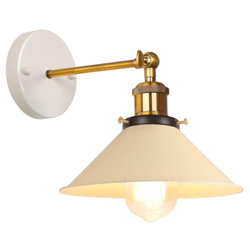 iDEGU Vintage Wandleuchte Innen, 22cm Retro Wandlampe Industrie Design Lampenschirm im Metall Verstellbare Deckenlampe Moderne Wandspots für Schlafzimmer Wohnzimmer Flur Küche Restaurant (Hellgelb) von iDEGU