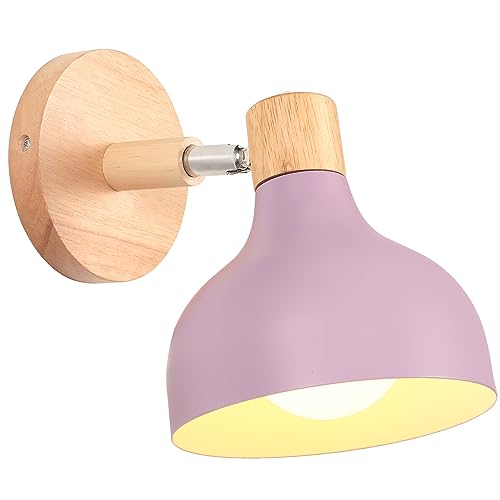 iDEGU Wandlampe Retro E27 Wandleuchte Moderne aus Holz Metall im Skandinavischen Stil Lampenschirm Tropfenförmig Verstellbare Wandspot Vintage Lampe für Schlafzimmer Wohnzimmer (Lila, 1 Stück) von iDEGU