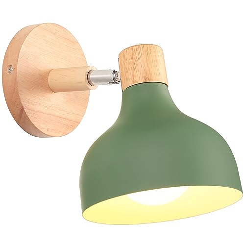 iDEGU Wandlampe Retro E27 Wandleuchte Moderne aus Holz Metall im Skandinavischen Stil Lampenschirm Tropfenförmig Verstellbare Wandspot Vintage Lampe für Schlafzimmer Wohnzimmer (Olivgrün, 1 Stück) von iDEGU