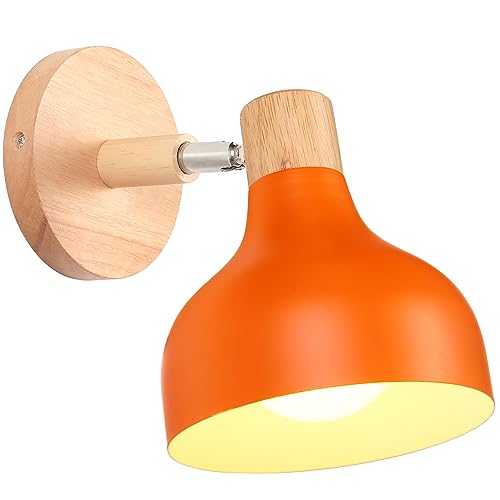 iDEGU Wandlampe Retro E27 Wandleuchte Moderne aus Holz Metall im Skandinavischen Stil Lampenschirm Tropfenförmig Verstellbare Wandspot Vintage Lampe für Schlafzimmer Wohnzimmer (Orange, 1 Stück) von iDEGU