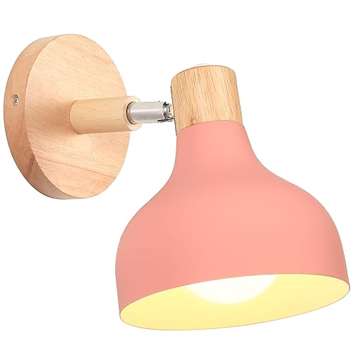 iDEGU Wandlampe Retro E27 Wandleuchte Moderne aus Holz Metall im Skandinavischen Stil Lampenschirm Tropfenförmig Verstellbare Wandspot Vintage Lampe für Schlafzimmer Wohnzimmer (Rosa, 1 Stück) von iDEGU