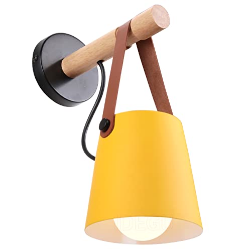 iDEGU Wandlampe Retro Wandleuchte Innen Vintage Lampe in Holz und Metall E27 Hängelampe Wandleuchte für Schlafzimmer Flur Wohnzimmer (Gelb, 1 Stück) von iDEGU