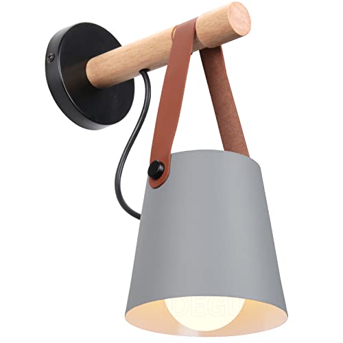 iDEGU Wandlampe Retro Wandleuchte Innen Vintage Lampe in Holz und Metall E27 Hängelampe Wandleuchte für Schlafzimmer Flur Wohnzimmer (Grau, 1 Stück) von iDEGU