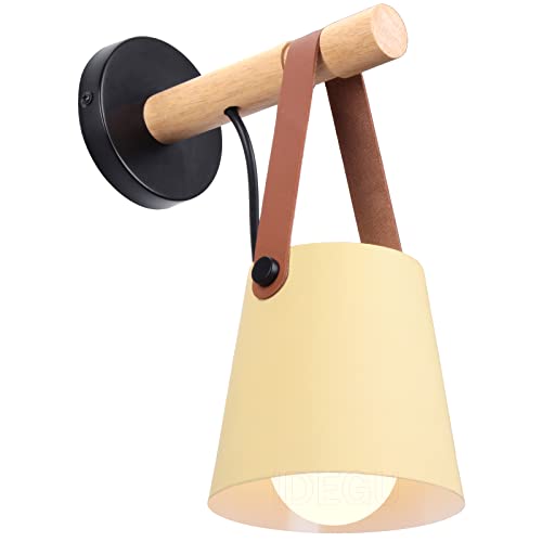 iDEGU Wandlampe Retro Wandleuchte Innen Vintage Lampe in Holz und Metall E27 Hängelampe Wandleuchte für Schlafzimmer Flur Wohnzimmer (Hellgelb, 1 Stück) von iDEGU