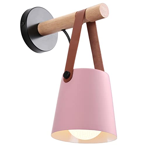 iDEGU Wandlampe Retro Wandleuchte Innen Vintage Lampe in Holz und Metall E27 Hängelampe Wandleuchte für Schlafzimmer Flur Wohnzimmer (Rosa, 1 Stück) von iDEGU