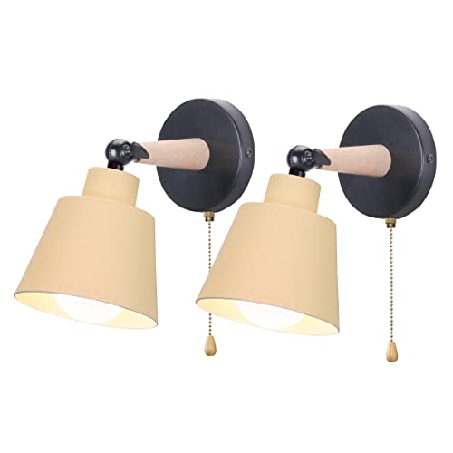 iDEGU 2er Set Wandleuchten Innen Retro Wandlampe aus Holz und Metall mit Schalter Verstellbar Wandspot Moderne Wandleuchte für Schlafzimmer Flur Eingang Wohnzimmer (Matt Hellgelb) von iDEGU