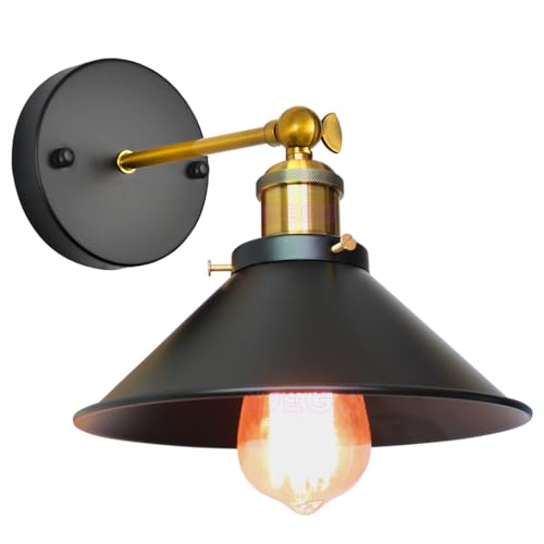 iDEGU Wandleuchte Industrielle Vintage Wandlampe Deckenleuchte Edison-Stil Metall Retro Lampe mit 180° Drehung E27 Fassung, 22 cm Lampenschirm (1 Stück, Schwarz) von iDEGU