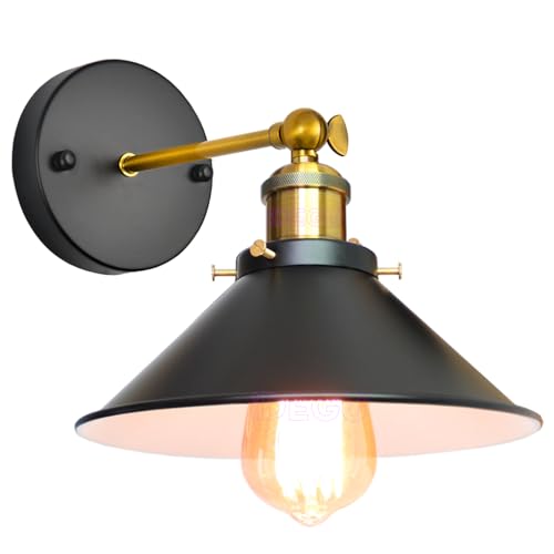 iDEGU Wandleuchte Industrielle Vintage Wandlampe Deckenleuchte Edison-Stil Metall Retro Lampe mit 180° Drehung E27 Fassung, 22 cm Lampenschirm (1 Stück, Schwarz + Weiß) von iDEGU