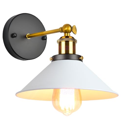 iDEGU Wandleuchte Industrielle Vintage Wandlampe Deckenleuchte Edison-Stil Metall Retro Lampe mit 180° Drehung E27 Fassung, 22 cm Lampenschirm (1 Stück, Weiß) von iDEGU