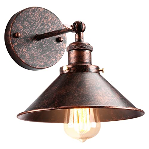 iDEGU Wandleuchte Industrielle Vintage Wandlampe Deckenleuchte Edison-Stil Metall Retro Lampe mit 180° Drehung E27 Fassung Lampe für Wohnzimmer Küche Flur Schlafzimmer, 22 cm (1 Stück, Rost) von iDEGU