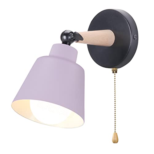 iDEGU Wandleuchte Innen Retro Wandlampe aus Holz und Metall mit Schalter Verstellbar Wandspot Moderne Wandleuchte für Schlafzimmer Flur Eingang Wohnzimmer (Matt Lila) von iDEGU