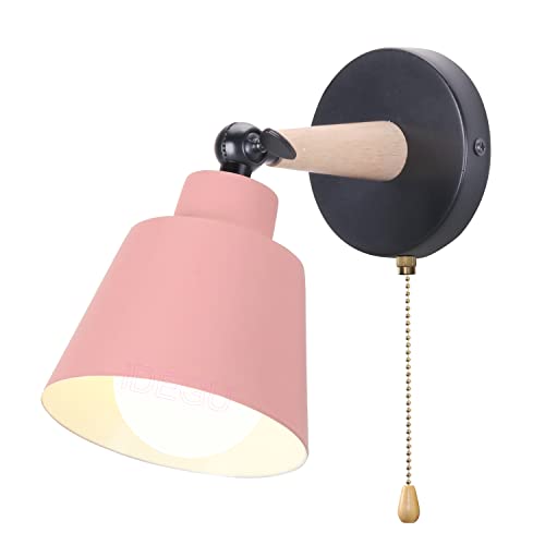 iDEGU Wandleuchte Innen Retro Wandlampe aus Holz und Metall mit Schalter Verstellbar Wandspot Moderne Wandleuchte für Schlafzimmer Flur Eingang Wohnzimmer (Matt Rosa) von iDEGU