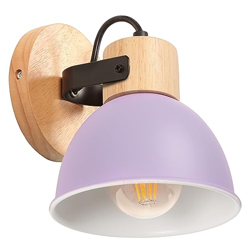 iDEGU Wandleuchte Innen Vintage Wandlampe aus Holz und Eisen Industrie Design Lampe Retro Wandstrahler Verstellbare Deckenleuchte Wandspot Wohnzimmer Schlafzimmer Küche (Lila) von iDEGU