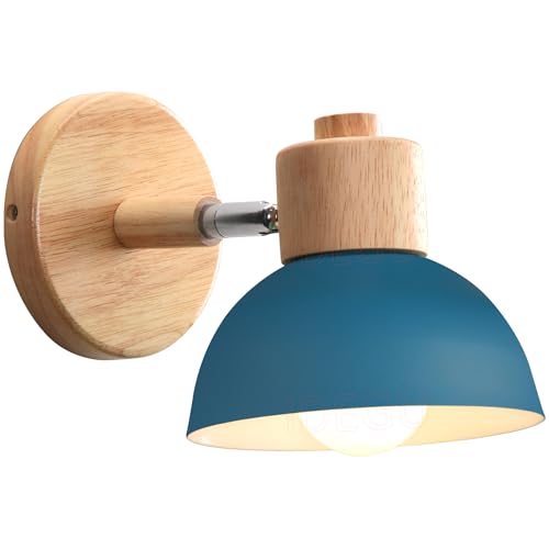 iDEGU Wandleuchte Moderne Innen Wandlampe aus Holz Metall Halbkreis Lampenschirm E27 Verstellbare Wandspot Vintage Lampe für Schlafzimmer Wohnzimmer Büro Restaurant (1 Stück, Oxford-Blau) von iDEGU