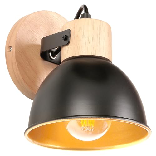 iDEGU Wandleuchte für den Innenbereich, Spot, LED, 15 cm, Retro, Wandleuchte, aus Holz, Eisen, Vintage, verstellbar, Kronleuchter, Deckenleuchte, E27, Wandbeleuchtung für Schlafzimmer, Küche (Schwarz, von iDEGU