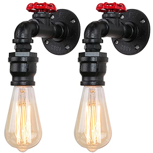 iDEGU Wandleuchten-Pack, 2 Stück, Vintage, Wandleuchte, Schlauchstil, Retro, Art-Deco, für Bar, Küche, Restaurant, Café, Flur (schwarz, Wasserhahn L) von iDEGU