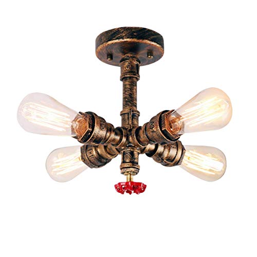 iDEGU Industrielle Deckenleuchte Wasserrohr Lampe 4 Lichter E27 Fassung Deckenlampe Vintage Rohr Lampenschirm, 22CM (Rost) von iDEGU