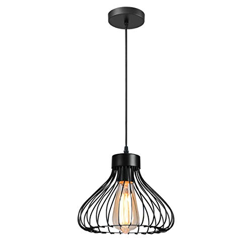 iDegu Hängeleuchte Industriell Kronleuchter Deckenleuchte Lampenschirm aus Metall in Käfigform Vintage Lampe für Küche Esszimmer Wohnzimmer Schlafzimmer Bar Flur Restaurant 23 cm schwarz von iDEGU