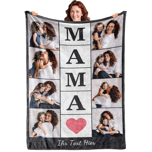 iDIY Muttertagsgeschenk für Mama - Personalisierte Decke mit Foto und Text - Fotodecke Selbst Gestalten - Personalisierte Geschenke Muttertag für Mama, Papa und Kinder - Foto Geschenke von iDIY