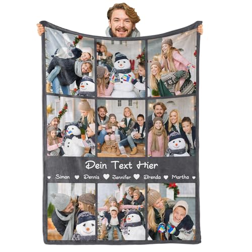 iDIY Personalisierte Decke mit Foto und Text – Fotodecke Selbst Gestalten – Personalisierte Geschenke für Familie, Paare, Muttertag und Vatertag - Foto Geschenk - 9 Fotos von iDIY