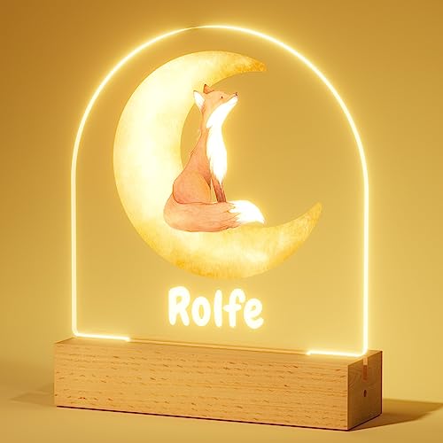 iDIY Personalisiertes Nachtlicht Baby - Nachttischlampe mit Namen, Geschenk zur Geburt Junge, Taufgeschenke für Mädchen, Personalisierte Geschenke Kinder - Fuchs von iDIY