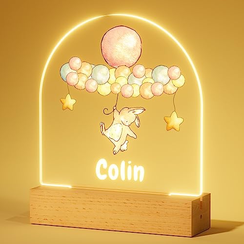 iDIY Personalisiertes Nachtlicht Baby - Nachttischlampe mit Namen, Geschenk zur Geburt Junge, Taufgeschenke für Mädchen, Personalisierte Geschenke Kinder - Hase von iDIY