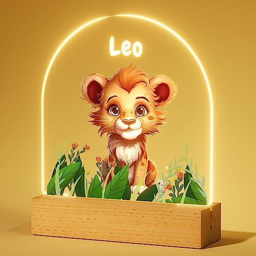 iDIY Personalisiertes Nachtlicht Baby - Nachttischlampe mit Namen, Geschenk zur Geburt Junge, Taufgeschenke für Mädchen, Personalisierte Geschenke Kinder - Löwe von iDIY