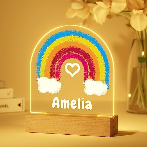 iDIY Personalisiertes Nachtlicht Baby - Nachttischlampe mit Namen, Geschenk zur Geburt Junge, Taufgeschenke für Mädchen, Personalisierte Geschenke Kinder - Regenbogen von iDIY