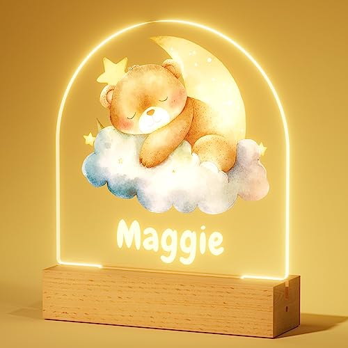 iDIY Personalisiertes Nachtlicht Baby - Nachttischlampe mit Namen, Geschenk zur Geburt Junge, Taufgeschenke für Mädchen, Personalisierte Geschenke Kinder - Teddybär von iDIY