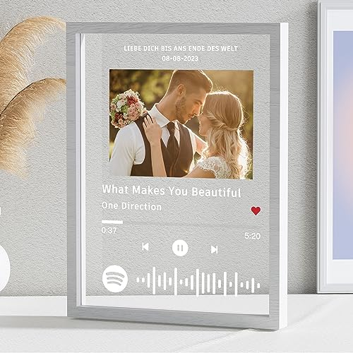 iDIY Personalisiertes Spotify Glas mit Foto - Personalisierter Acryl Fotorahmen mit Musik Cover Design - Geschenke für Frauen & Männer zum Jahrestag, Geburtstag, Valentinstag(12x16) von iDIY