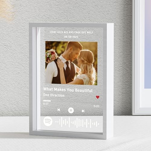 iDIY Personalisiertes Spotify Glas mit Foto - Personalisierter Acryl Fotorahmen mit Musik Cover Design - Geschenke für Frauen & Männer zum Jahrestag, Geburtstag, Valentinstag(5x7) von iDIY