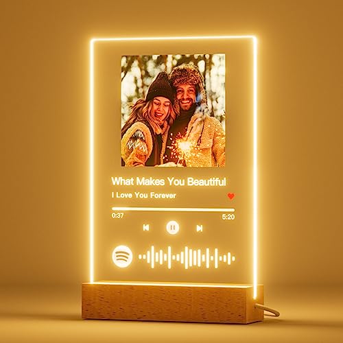 iDIY Spotify Glas personalisiert mit Foto LED - Song cover glas Bild mit Foto aus Acryl Fotogeschenke für Frauen Männer zum Jahrestag, Geburtstag, Valentinstag von iDIY