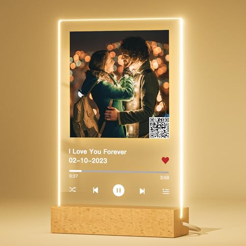 iDIY Spotify Glas personalisierte QR CODE mit LED - Song cover glas Bild mit Foto aus Acryl Fotogeschenke für Frauen Männer zum Jahrestag, Geburtstag, Valentinstag von iDIY