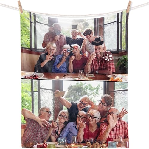 iDIY personalisierte Decke mit Foto - personalisierte Geschenke Decke mit Foto kuscheldecke personalisiert, Personalisierte Geschenke für Opa, Oma, Familie, Freunde - 2 Fotos 40x50in von iDIY