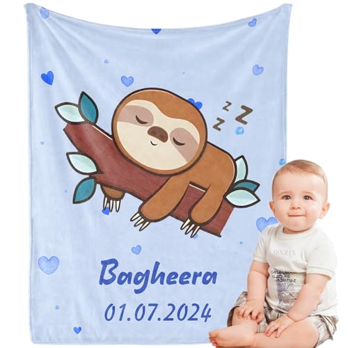 iDIY personalisierte Geschenke Baby babydecke mit Namen - babydecke personalisiert kuscheldecke Kinder neugeborenen Geschenk, personalisierte Geschenke für Baby Junge und mädchen Name blau von iDIY